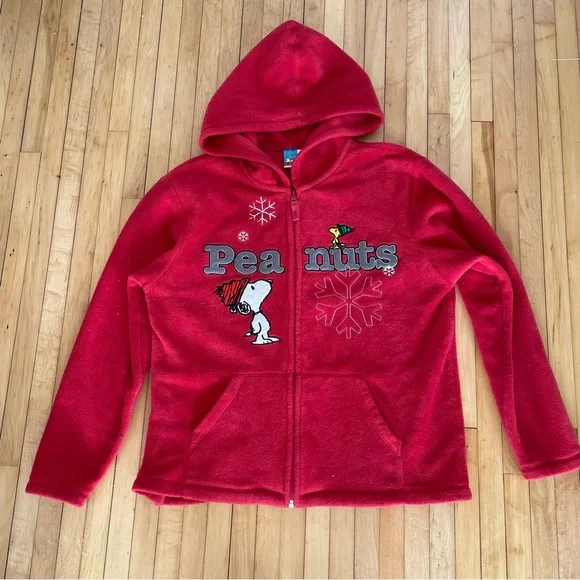 Fleece Red Peanuts Snoopy zip up hoodie - Picture 2 of 8